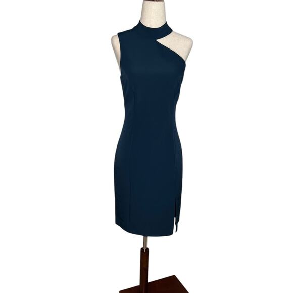 *NWOT French Connection Echo Crepe One Shoulder Mini Dark Teal Dress - Sz 6 - Picture 2 of 7